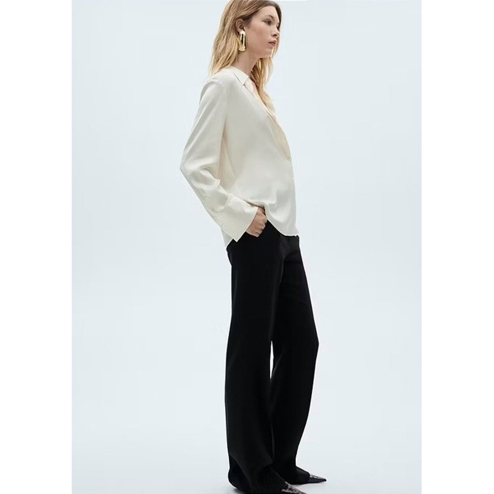NWT Mango Women's Wide leg Suit Trousers Black Size 12 Professional Mid Rise - Picture 3 of 16